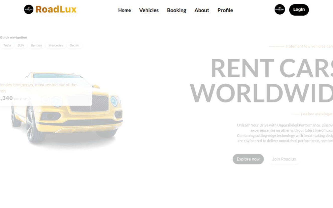 Roadlux Rentals - Fleet Inventory & Booking